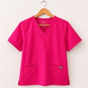 FIGS Technical Collection Pink V-Neck Scrub Top Medium EUC